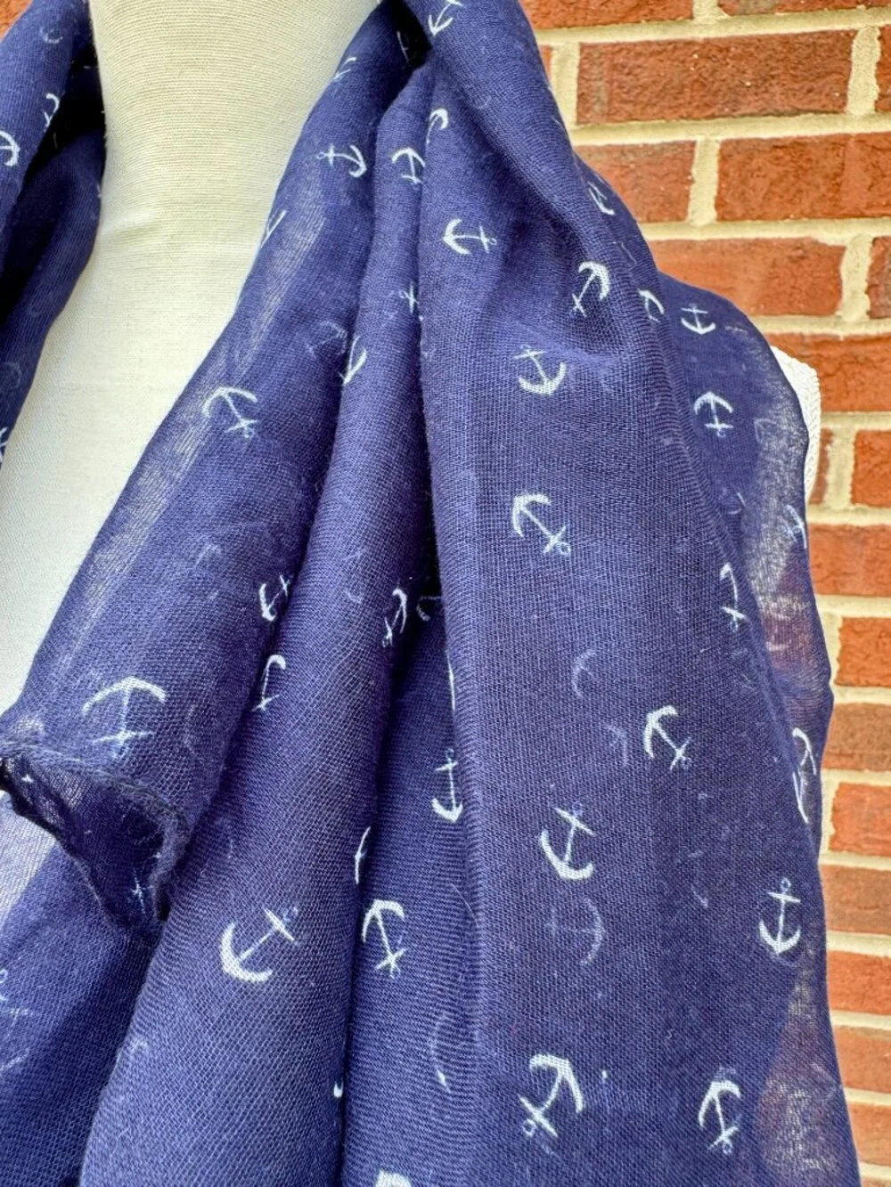 Nautical All Over Anchor Print Sheer Scarf 36x72
